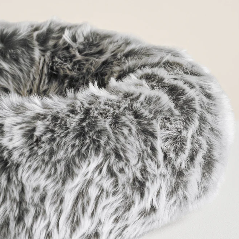 Round Dark Grey Faux Fur Cat Bed